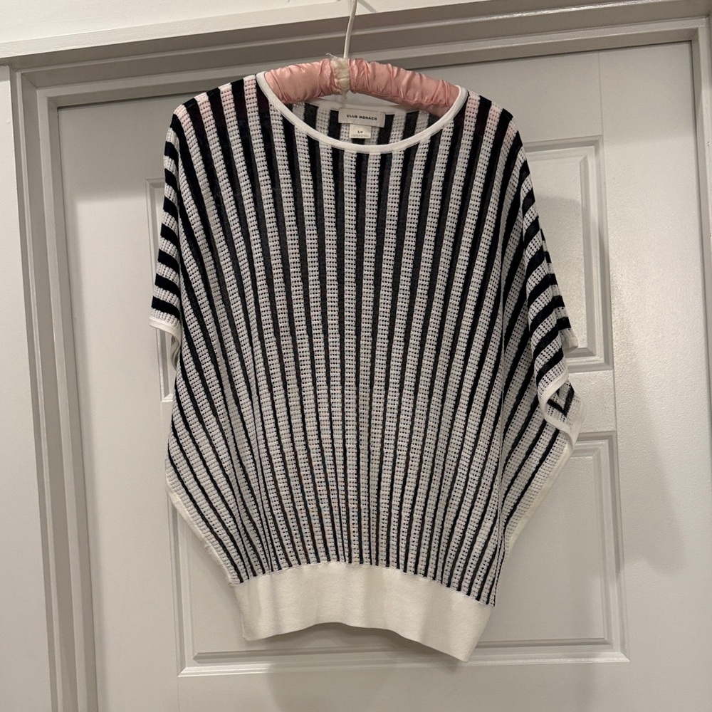 Club Monaco Navy and White Striped Dolman Sleeve Sweater